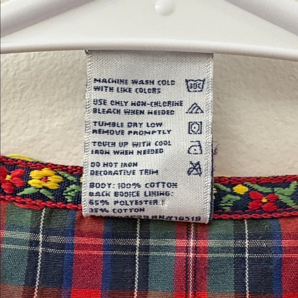 OshKosh B'gosh vintage Red Plaid velvet dress with Floral embroidery- girls 5